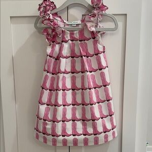 Brook Wright Kids Mini Charlie Dress w/ Bloomers in Pink Boots Print 6-12M